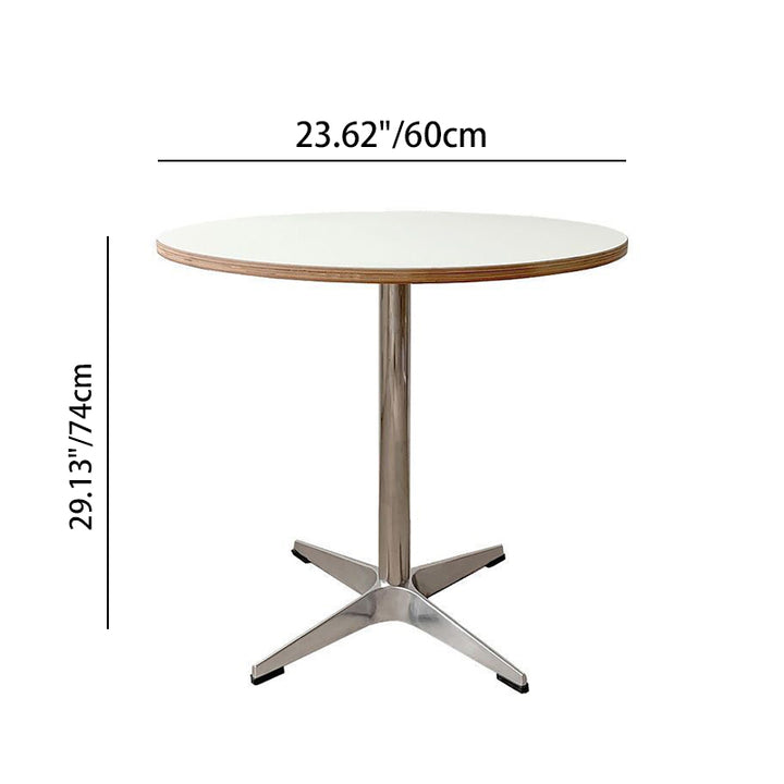 Moderner minimalistischer runder Esstisch aus Sperrholz, Edelstahl und Aluminium mit 1 Ablage für Esszimmer &amp; Küche 
