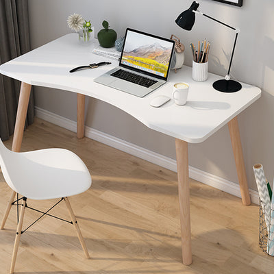 Contemporary Scandinavian MDF Wood Curved Rectangular Desk 1-Tier For Home Office