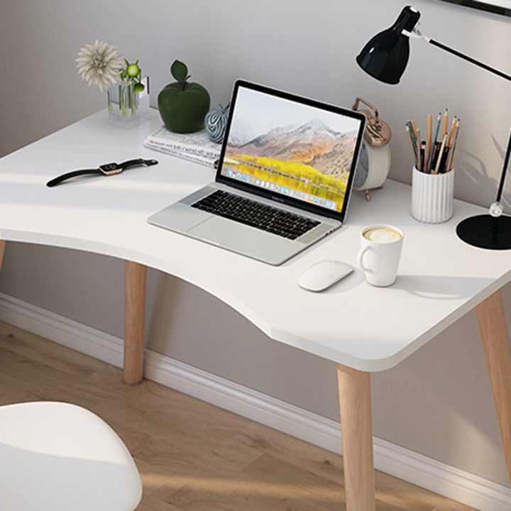 Moderner skandinavischer geschwungener rechteckiger Schreibtisch aus MDF und Massivholz, 1-stöckig, für das Homeoffice 