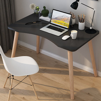 Contemporary Scandinavian MDF Wood Curved Rectangular Desk 1-Tier For Home Office