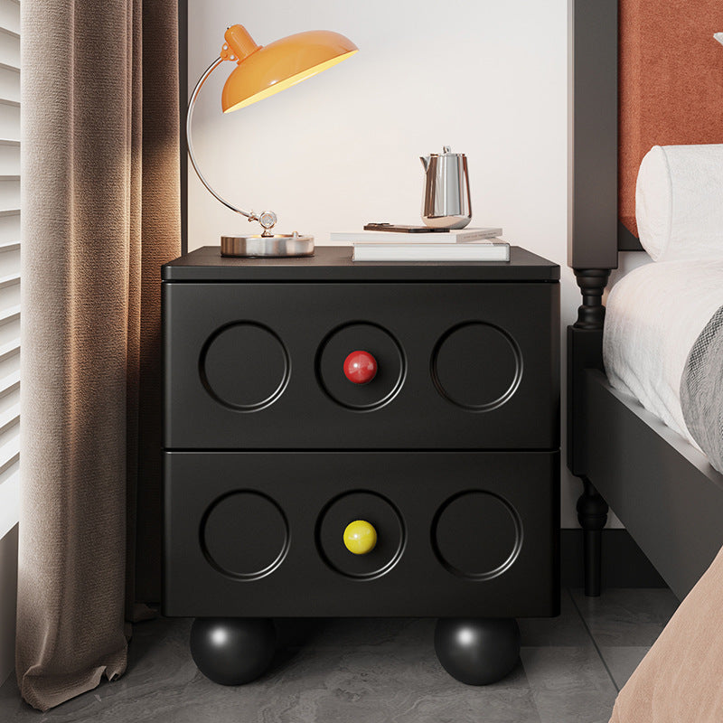 Contemporary Scandinavian Wood Square Nightstand 2-Drawer For Bedroom