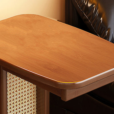 Modern Minimalist Bamboo MDF Weaving Movable Square End Table 2-Tier For Living Room