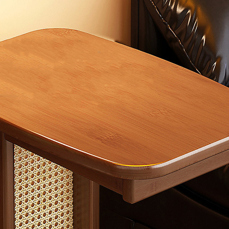 Modern Minimalist Bamboo MDF Weaving Movable Square End Table 2-Tier For Living Room