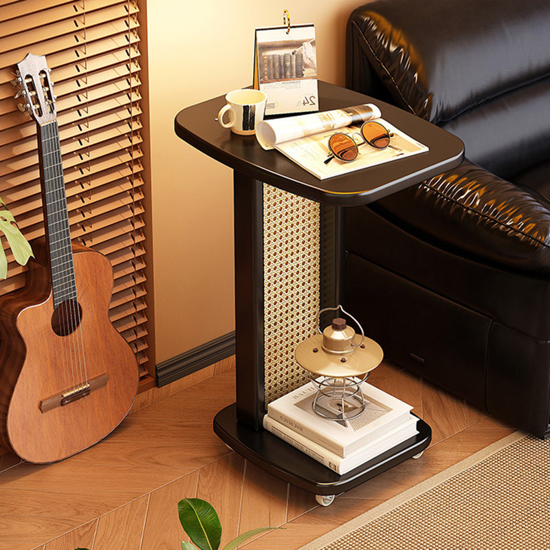 Modern Minimalist Bamboo MDF Weaving Movable Square End Table 2-Tier For Living Room