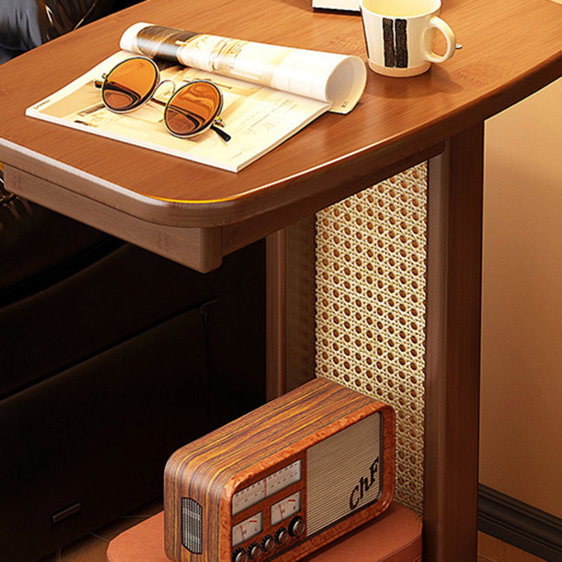 Modern Minimalist Bamboo MDF Weaving Movable Square End Table 2-Tier For Living Room