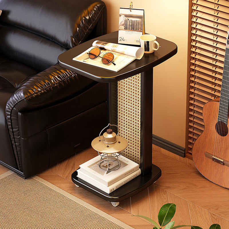 Modern Minimalist Bamboo MDF Weaving Movable Square End Table 2-Tier For Living Room