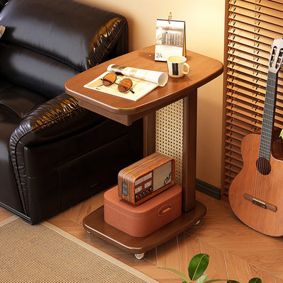 Modern Minimalist Bamboo MDF Weaving Movable Square End Table 2-Tier For Living Room