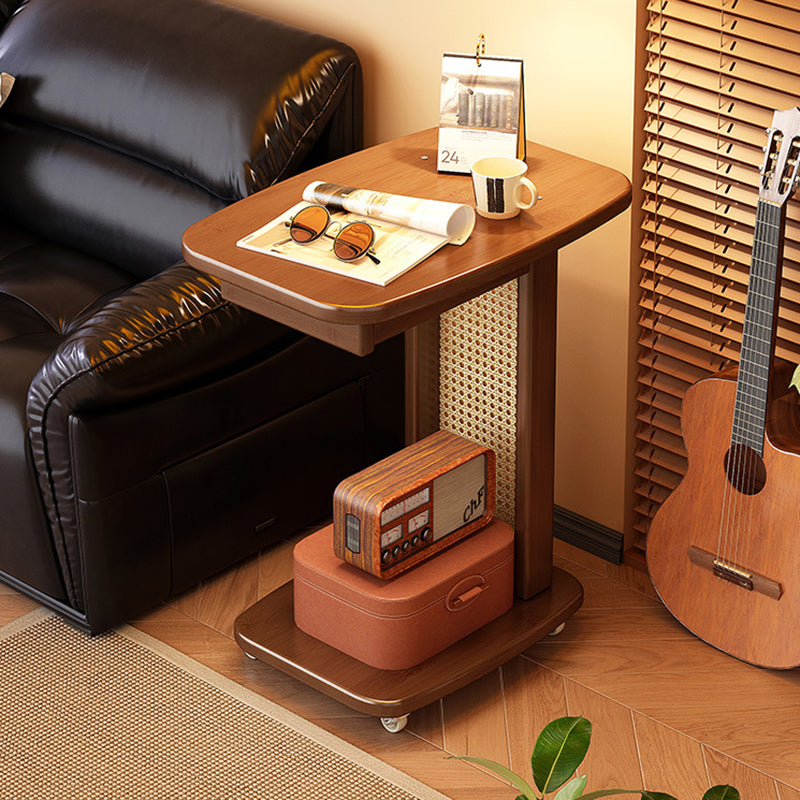Modern Minimalist Bamboo MDF Weaving Movable Square End Table 2-Tier For Living Room
