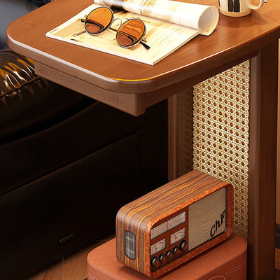Modern Minimalist Bamboo MDF Weaving Movable Square End Table 2-Tier For Living Room
