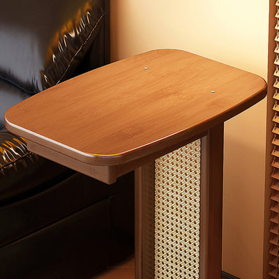 Modern Minimalist Bamboo MDF Weaving Movable Square End Table 2-Tier For Living Room