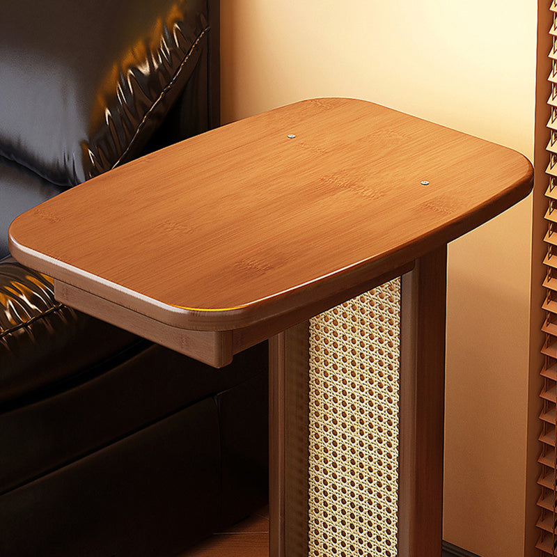 Modern Minimalist Bamboo MDF Weaving Movable Square End Table 2-Tier For Living Room
