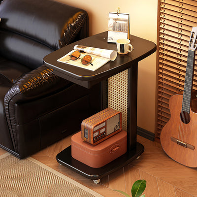 Modern Minimalist Bamboo MDF Weaving Movable Square End Table 2-Tier For Living Room