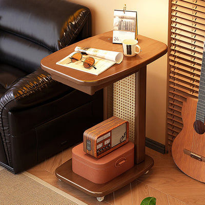 Modern Minimalist Bamboo MDF Weaving Movable Square End Table 2-Tier For Living Room