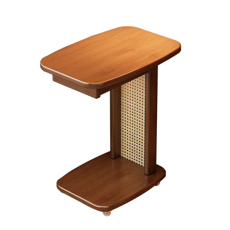 Modern Minimalist Bamboo MDF Weaving Movable Square End Table 2-Tier For Living Room