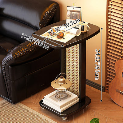 Modern Minimalist Bamboo MDF Weaving Movable Square End Table 2-Tier For Living Room