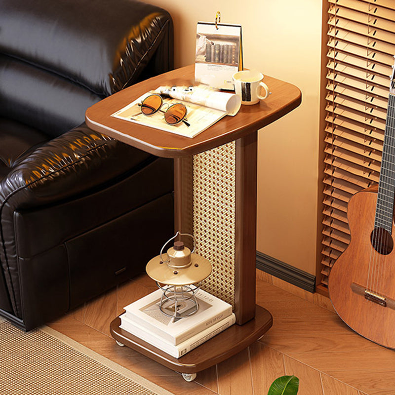 Modern Minimalist Bamboo MDF Weaving Movable Square End Table 2-Tier For Living Room