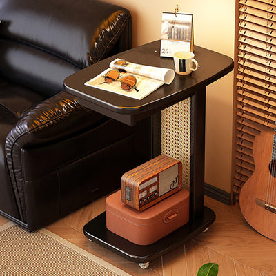 Modern Minimalist Bamboo MDF Weaving Movable Square End Table 2-Tier For Living Room