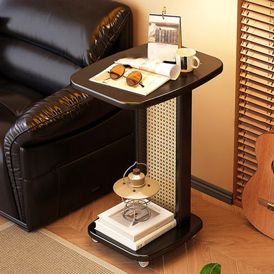 Modern Minimalist Bamboo MDF Weaving Movable Square End Table 2-Tier For Living Room