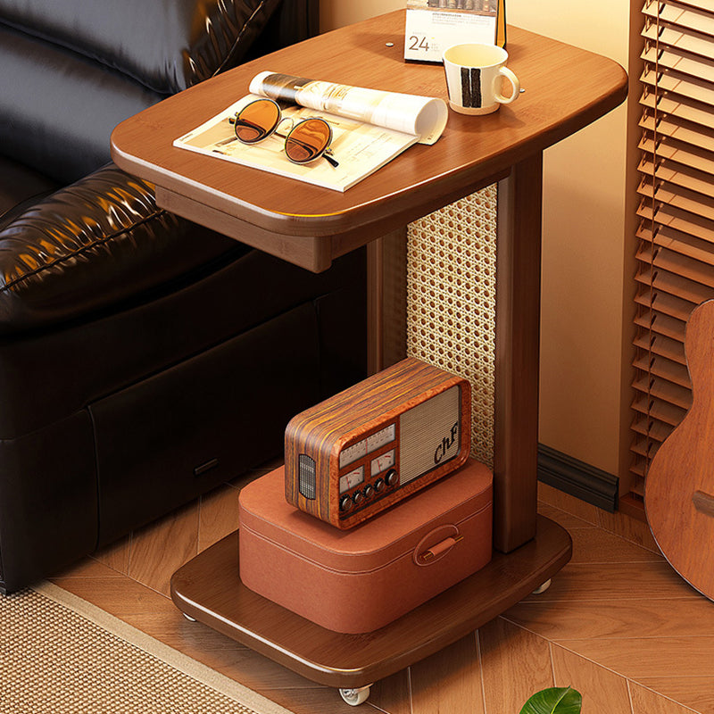 Modern Minimalist Bamboo MDF Weaving Movable Square End Table 2-Tier For Living Room