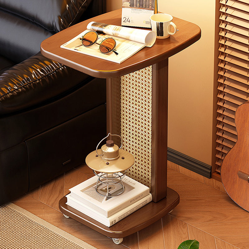 Modern Minimalist Bamboo MDF Weaving Movable Square End Table 2-Tier For Living Room