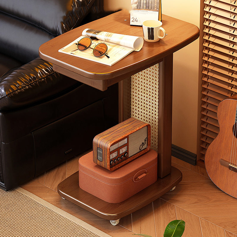 Modern Minimalist Bamboo MDF Weaving Movable Square End Table 2-Tier For Living Room