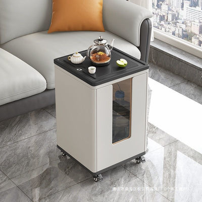 Modern Minimalist Plywood Basalt Turquoise Square Movable End Table 2-Tier For Living Room