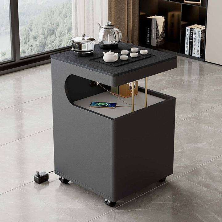 Mesa Auxiliar Cuadrada Móvil de 2 Niveles de Madera Contrachapada Minimalista Moderna Basalto Turquesa Para Sala de Estar 