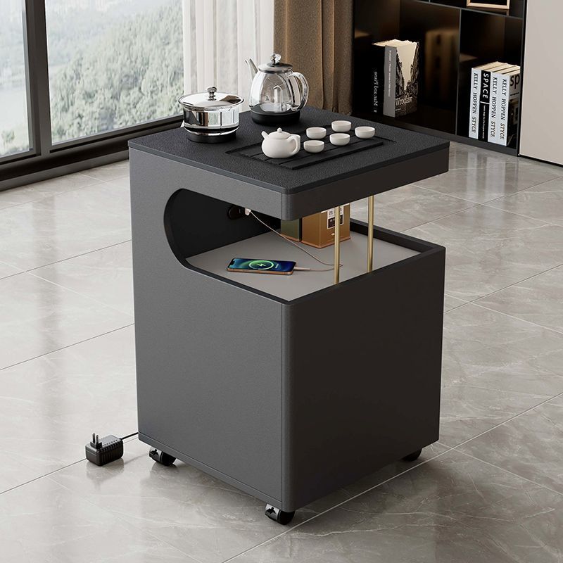Modern Minimalist Plywood Basalt Turquoise Square Movable End Table 2-Tier For Living Room