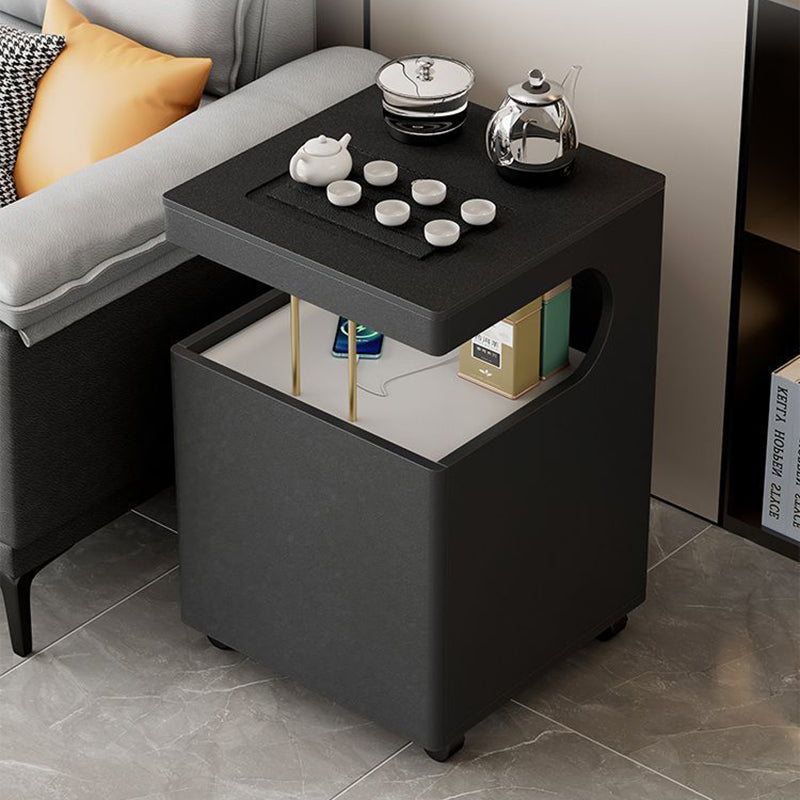 Modern Minimalist Plywood Basalt Turquoise Square Movable End Table 2-Tier For Living Room