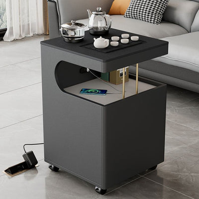 Modern Minimalist Plywood Basalt Turquoise Square Movable End Table 2-Tier For Living Room