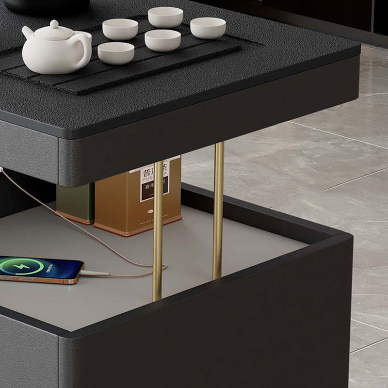Modern Minimalist Plywood Basalt Turquoise Square Movable End Table 2-Tier For Living Room