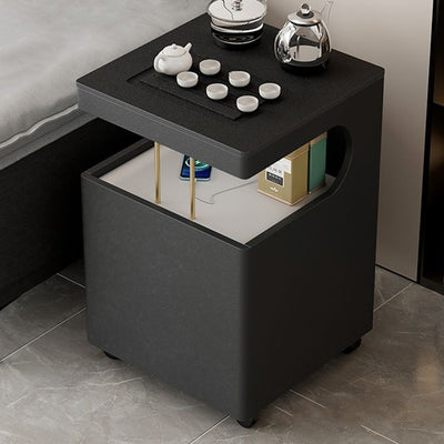 Modern Minimalist Plywood Basalt Turquoise Square Movable End Table 2-Tier For Living Room