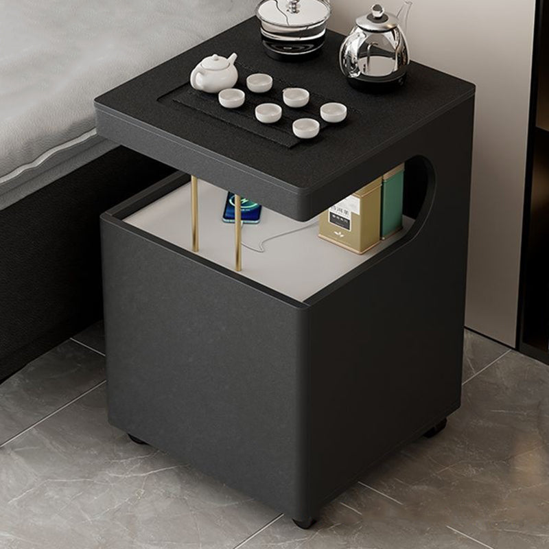 Modern Minimalist Plywood Basalt Turquoise Square Movable End Table 2-Tier For Living Room