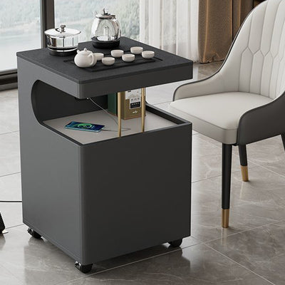 Modern Minimalist Plywood Basalt Turquoise Square Movable End Table 2-Tier For Living Room