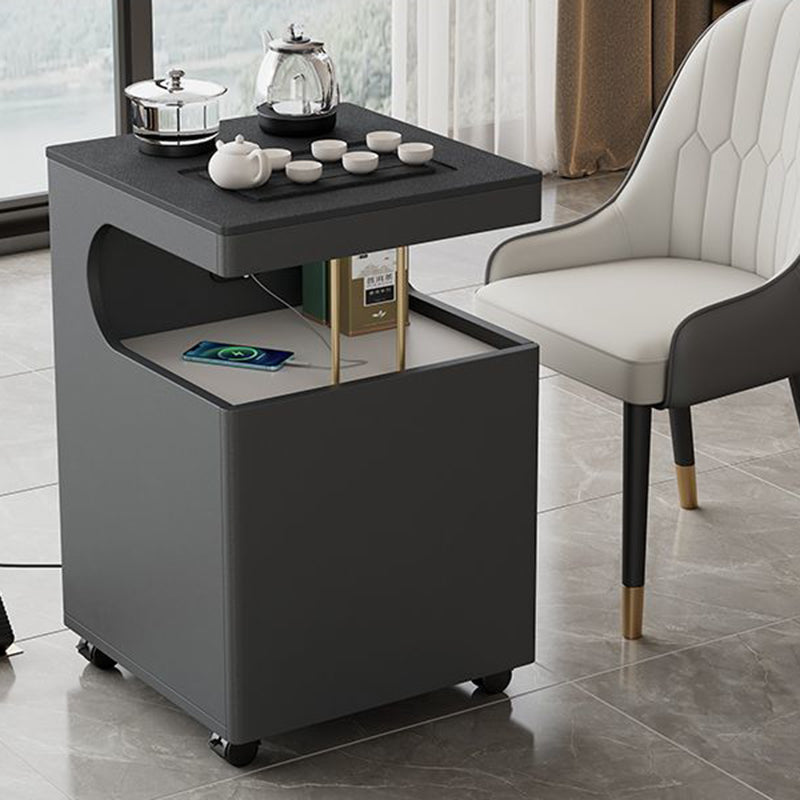 Modern Minimalist Plywood Basalt Turquoise Square Movable End Table 2-Tier For Living Room