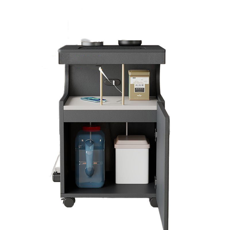 Modern Minimalist Plywood Basalt Turquoise Square Movable End Table 2-Tier For Living Room
