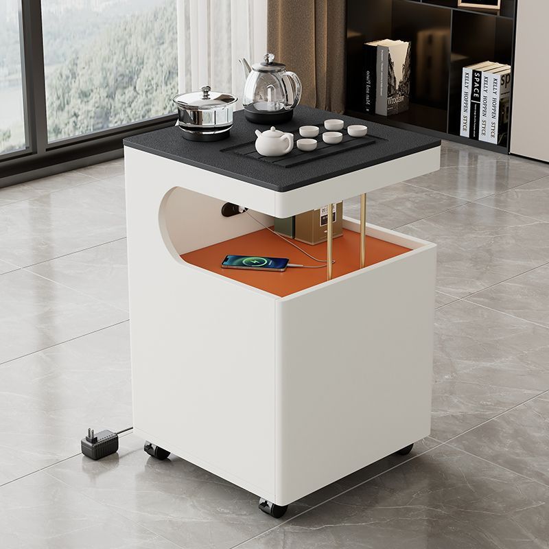 Modern Minimalist Plywood Basalt Turquoise Square Movable End Table 2-Tier For Living Room