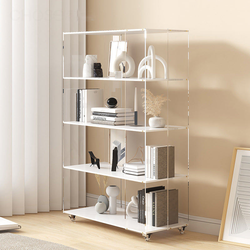 Modern Minimalist Acrylic Wood Rectangular Bookshelves 5-Tier For Home Office