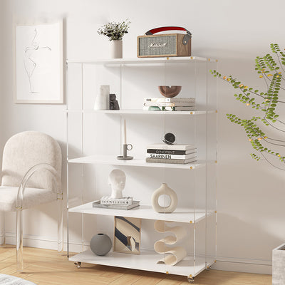Modern Minimalist Acrylic Wood Rectangular Bookshelves 5-Tier For Home Office