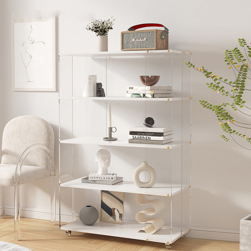 Modern Minimalist Acrylic Wood Rectangular Bookshelves 5-Tier For Home Office