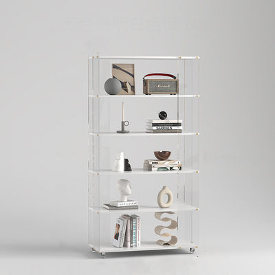 Modern Minimalist Acrylic Wood Rectangular Bookshelves 5-Tier For Home Office