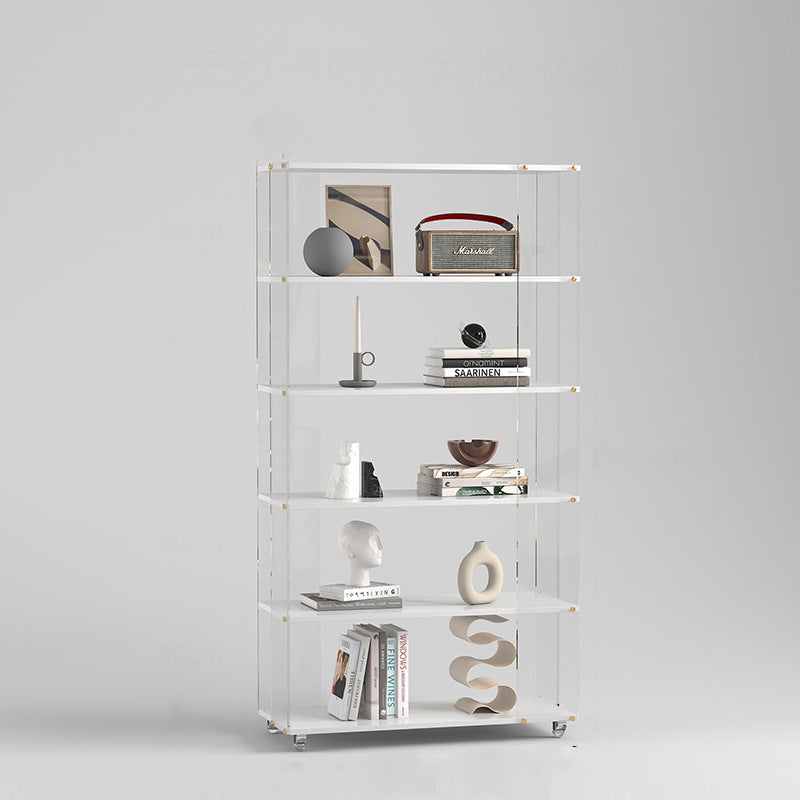 Modern Minimalist Acrylic Wood Rectangular Bookshelves 5-Tier For Home Office