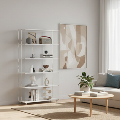 Modern Minimalist Acrylic Wood Rectangular Bookshelves 5-Tier For Home Office