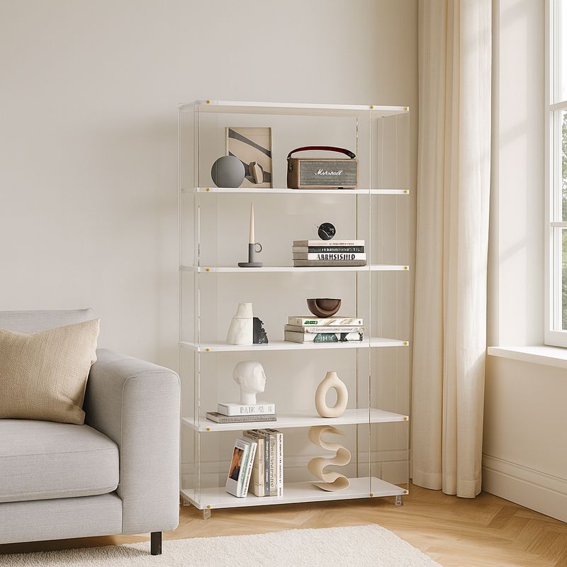 Modern Minimalist Acrylic Wood Rectangular Bookshelves 5-Tier For Home Office