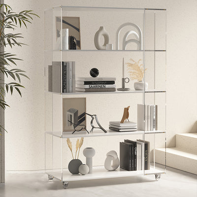 Modern Minimalist Acrylic Wood Rectangular Bookshelves 5-Tier For Home Office