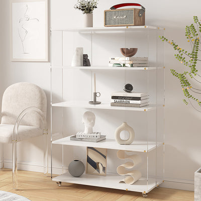 Modern Minimalist Acrylic Wood Rectangular Bookshelves 5-Tier For Home Office