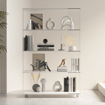 Modern Minimalist Acrylic Wood Rectangular Bookshelves 5-Tier For Home Office