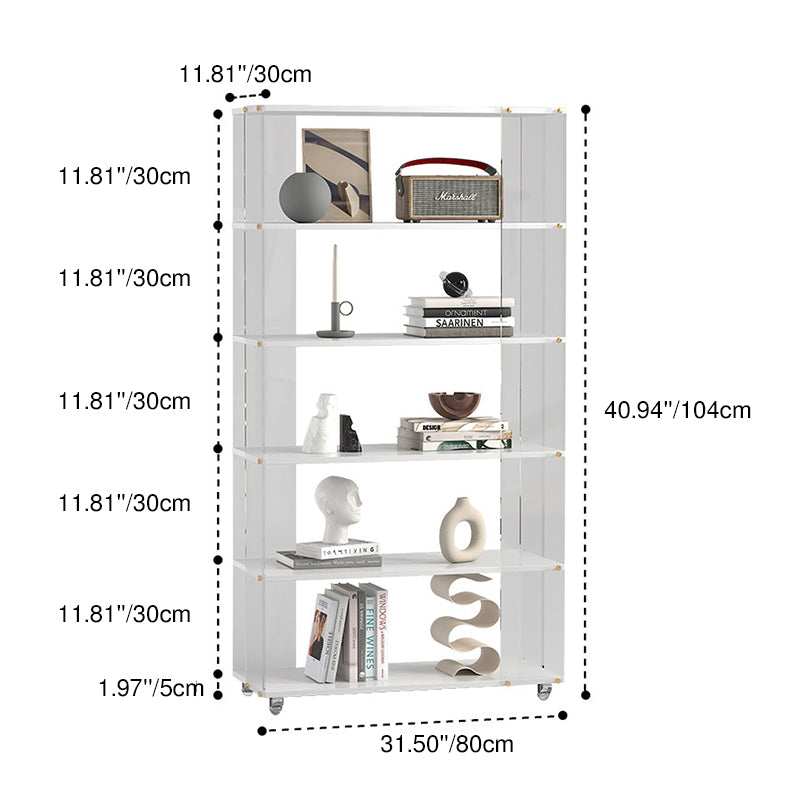 Modern Minimalist Acrylic Wood Rectangular Bookshelves 5-Tier For Home Office
