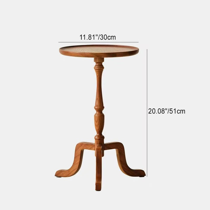 Traditioneller Vintage Runder Dreieckständer Massivholz Beistelltisch 1-Etage Für Wohnzimmer 