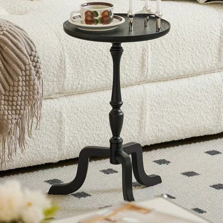 Traditioneller Vintage Runder Dreieckständer Massivholz Beistelltisch 1-Etage Für Wohnzimmer 